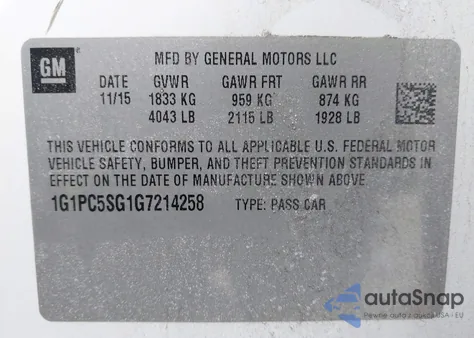 2016 Chevrolet Cruze Limited Ls Auto from USA, damaged, VIN 1G1PC5SG1G7214258